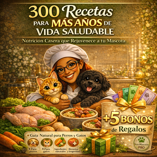 300 Recetas Naturales para tus Mascotas + 5 Bonos de Regalos 🎁